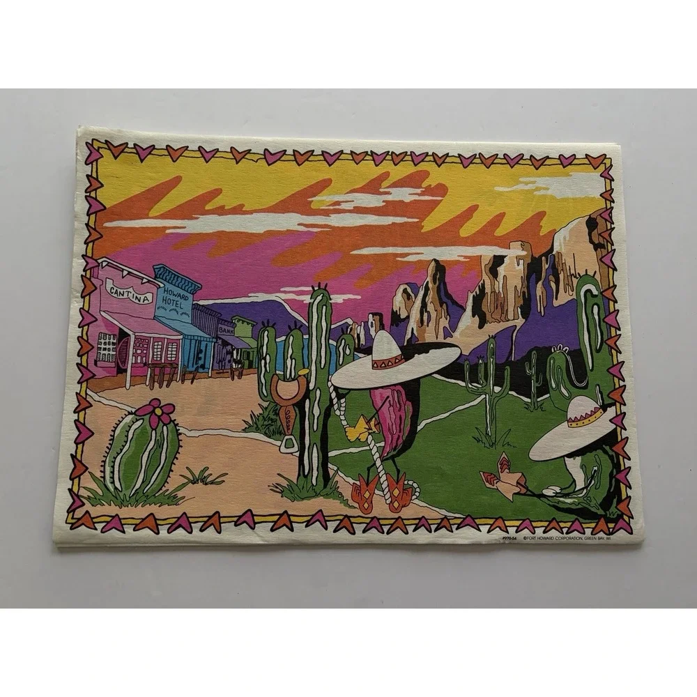 Vintage Fort Howard Paper Placemats Western Cantina Set of 16 Unlaminated